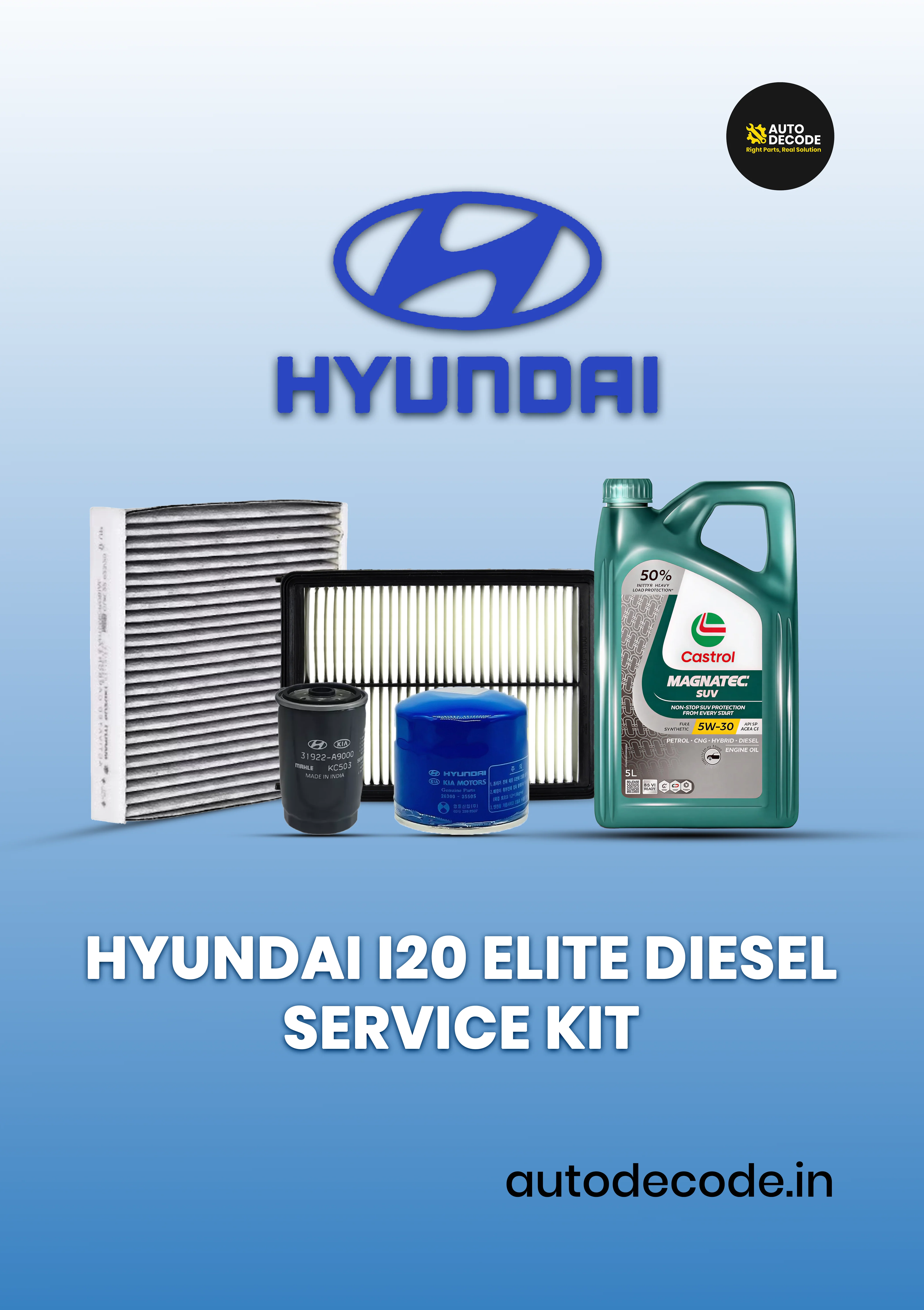 Hyundai i20 Elite Diesel Service Kit 5W30 Fully Synthetic Oil