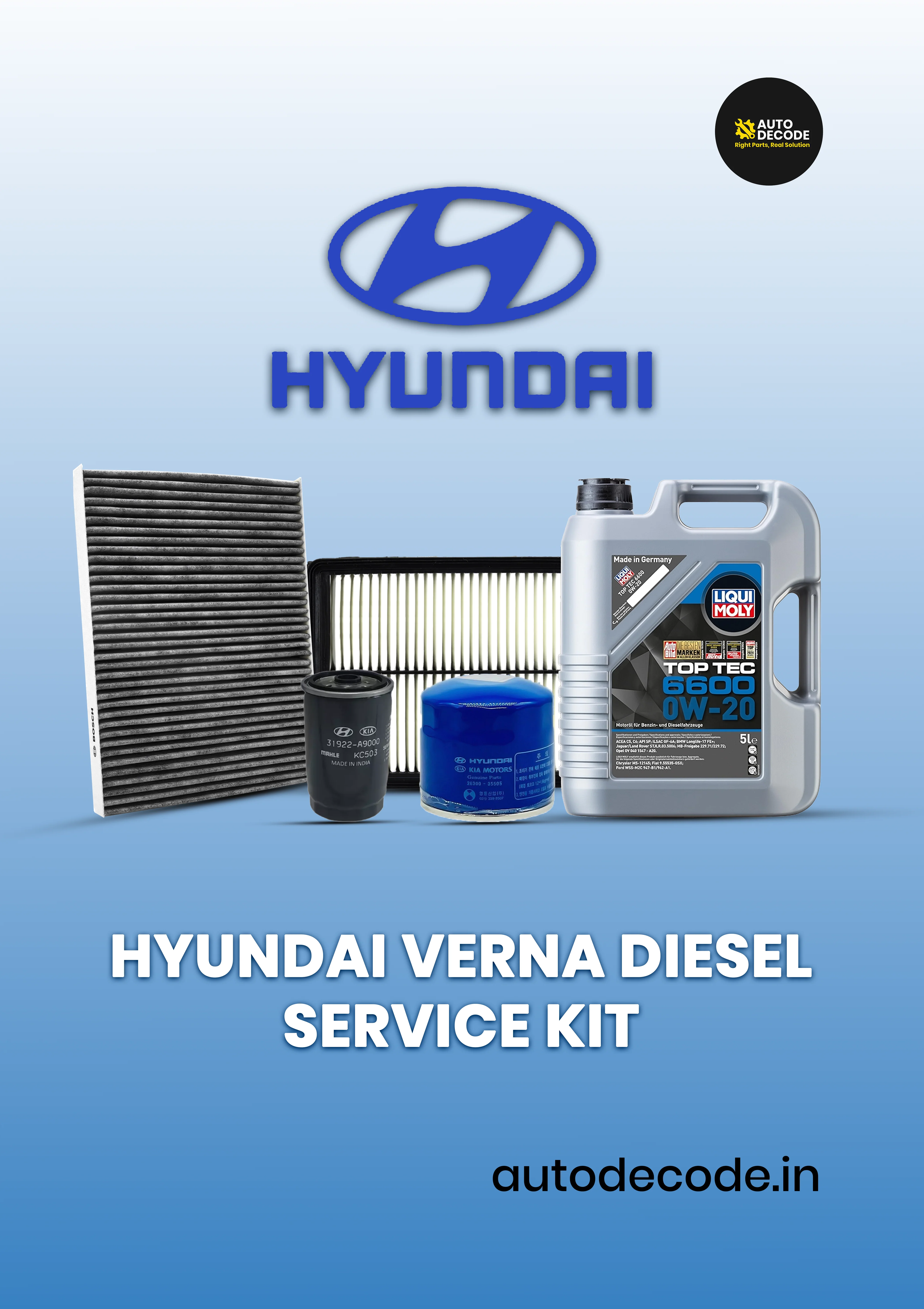 Hyundai Verna Diesel Service Kit – Genuine Filters & Liqui Moly Oil