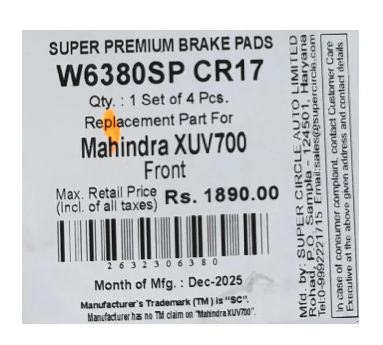 Mahindra XUV700 Front Brake Pads – Super Circle (Super Circle) - Image 3