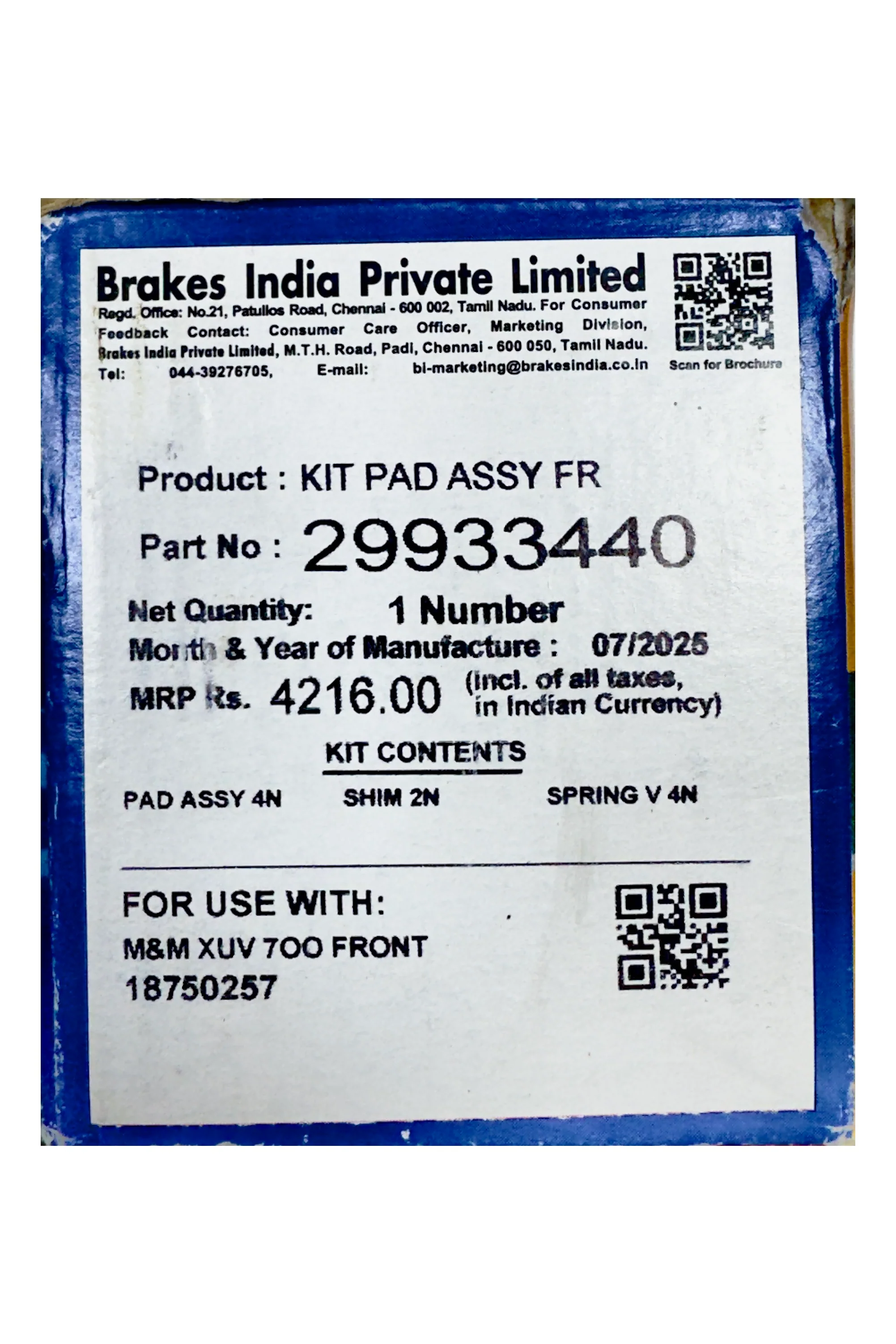 Mahindra XUV700 Front Brake Pads – TVS - Image 2